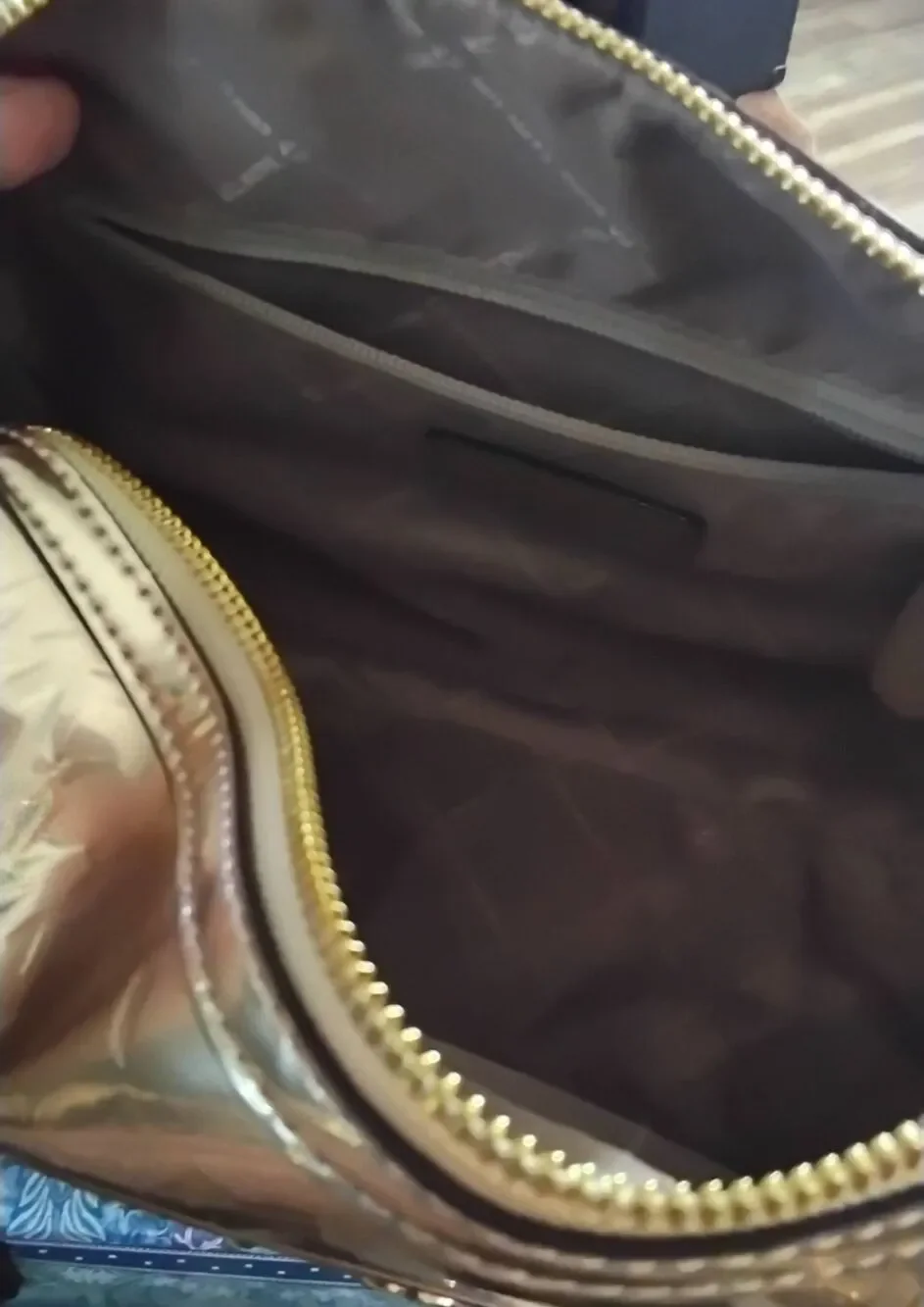 NWOT~MICHAEL KORS Jet Set Medium Metallic Logo Debossed Satchel in Pale Gold